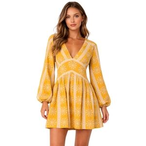 Harni Free People Alexia Embroidered Mini Dress in Gold 10